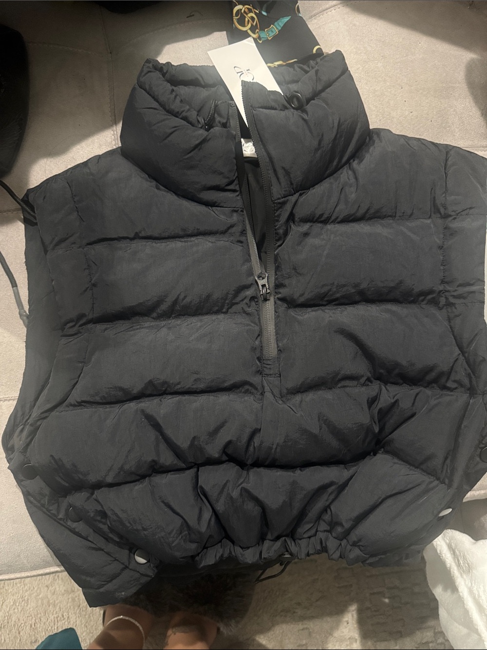 Black Quilted Puffer Vest with High Collar